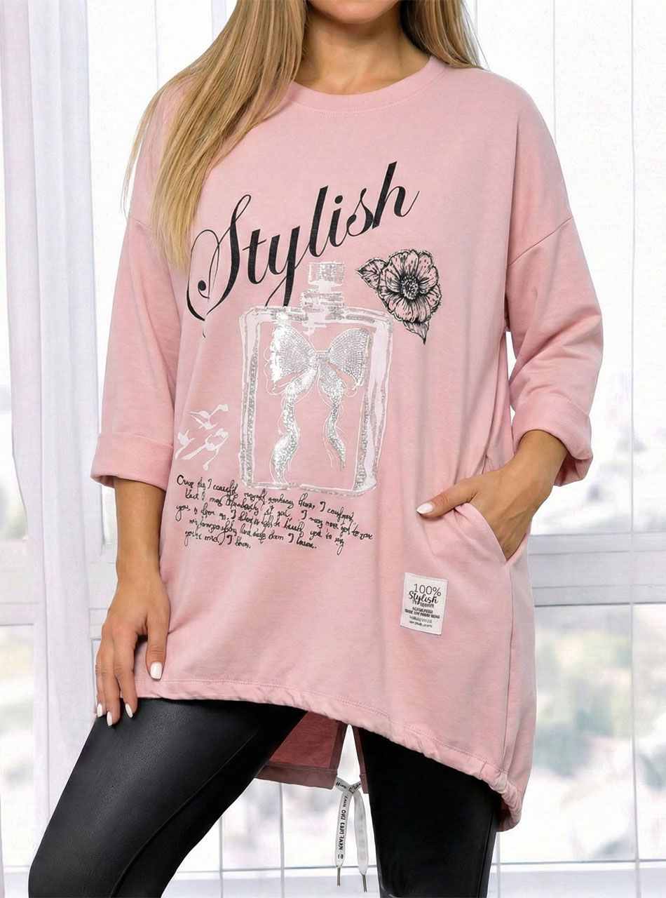 Alján húzható, extra bő mintás felső (rózsaszín)  