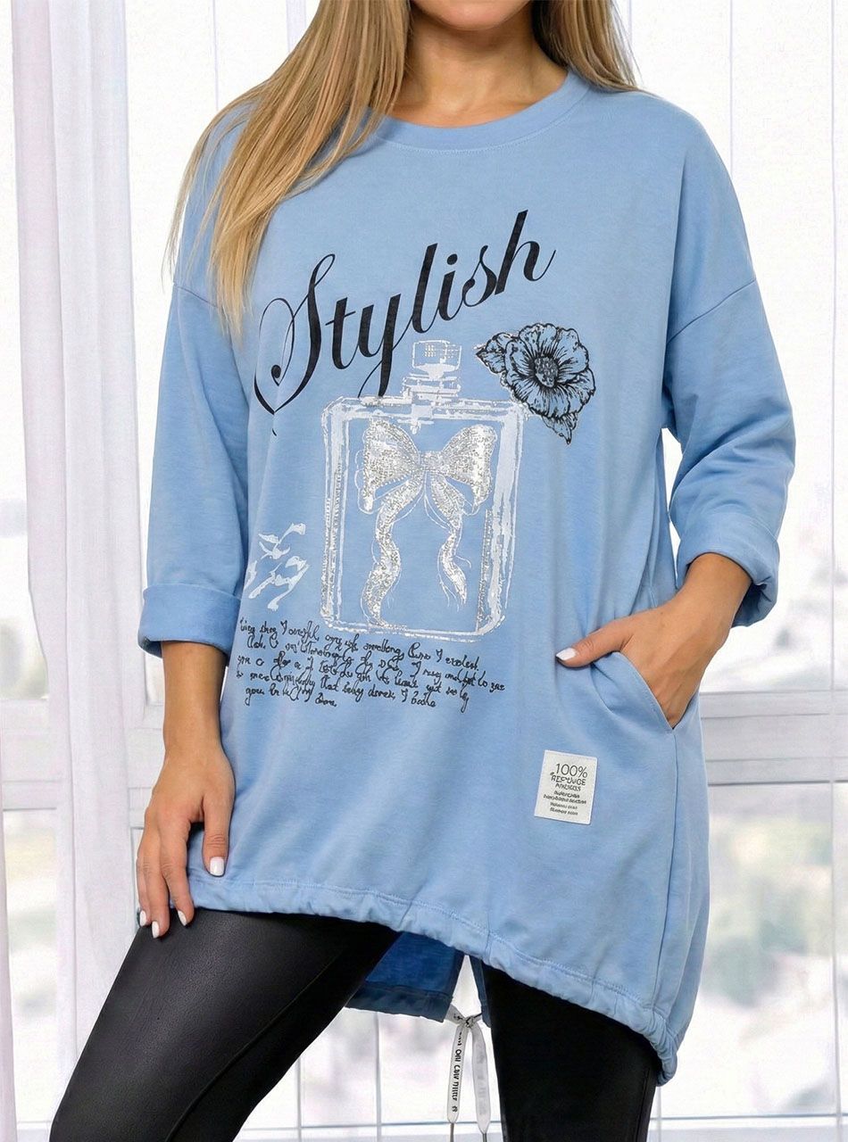 Alján húzható, extra bő mintás felső (világoskék)