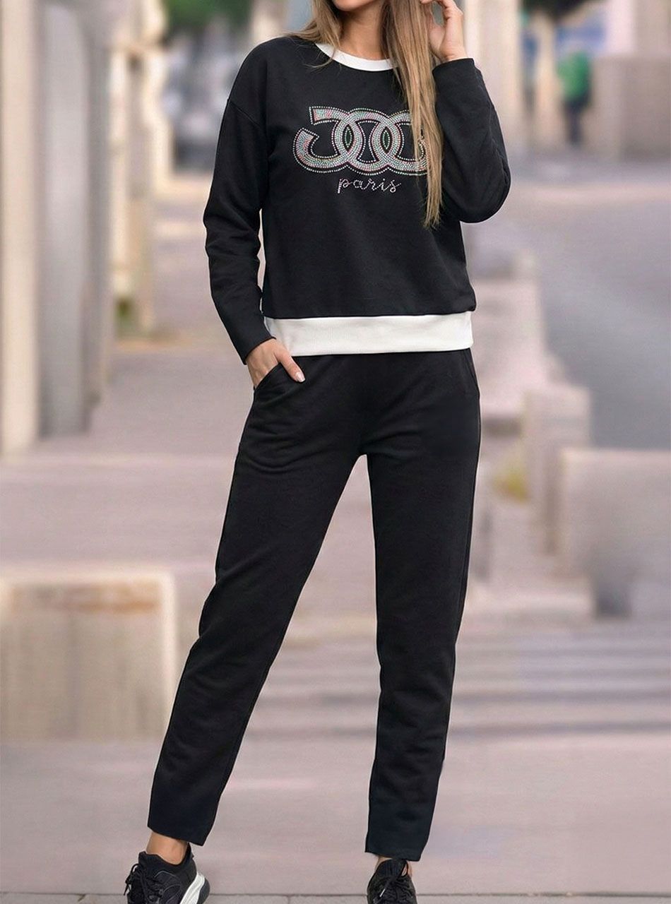 Mintás, feliratos együttes (fekete)  