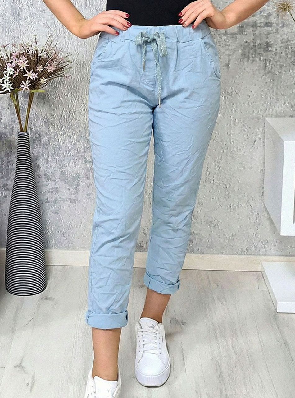 Gyűrt hatású, zsebes nadrág (világoskék)