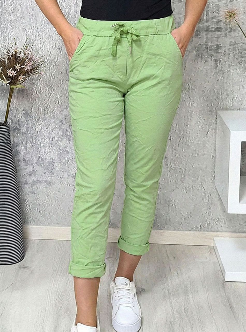 Gyűrt hatású, zsebes nadrág (kiwi)