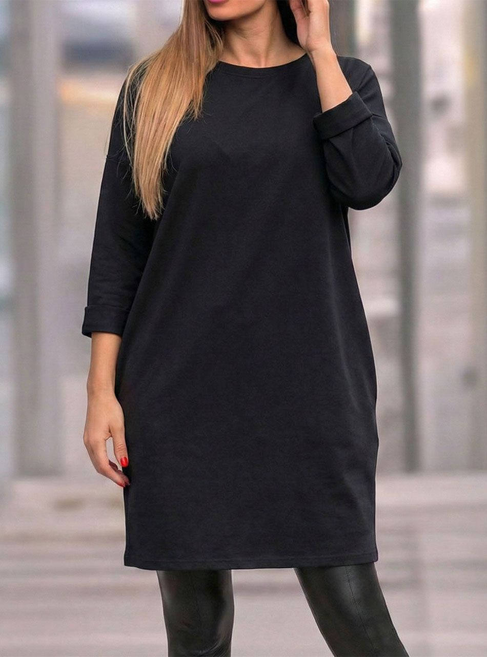 Natalie, egyszínű zsebes tunika (fekete)
