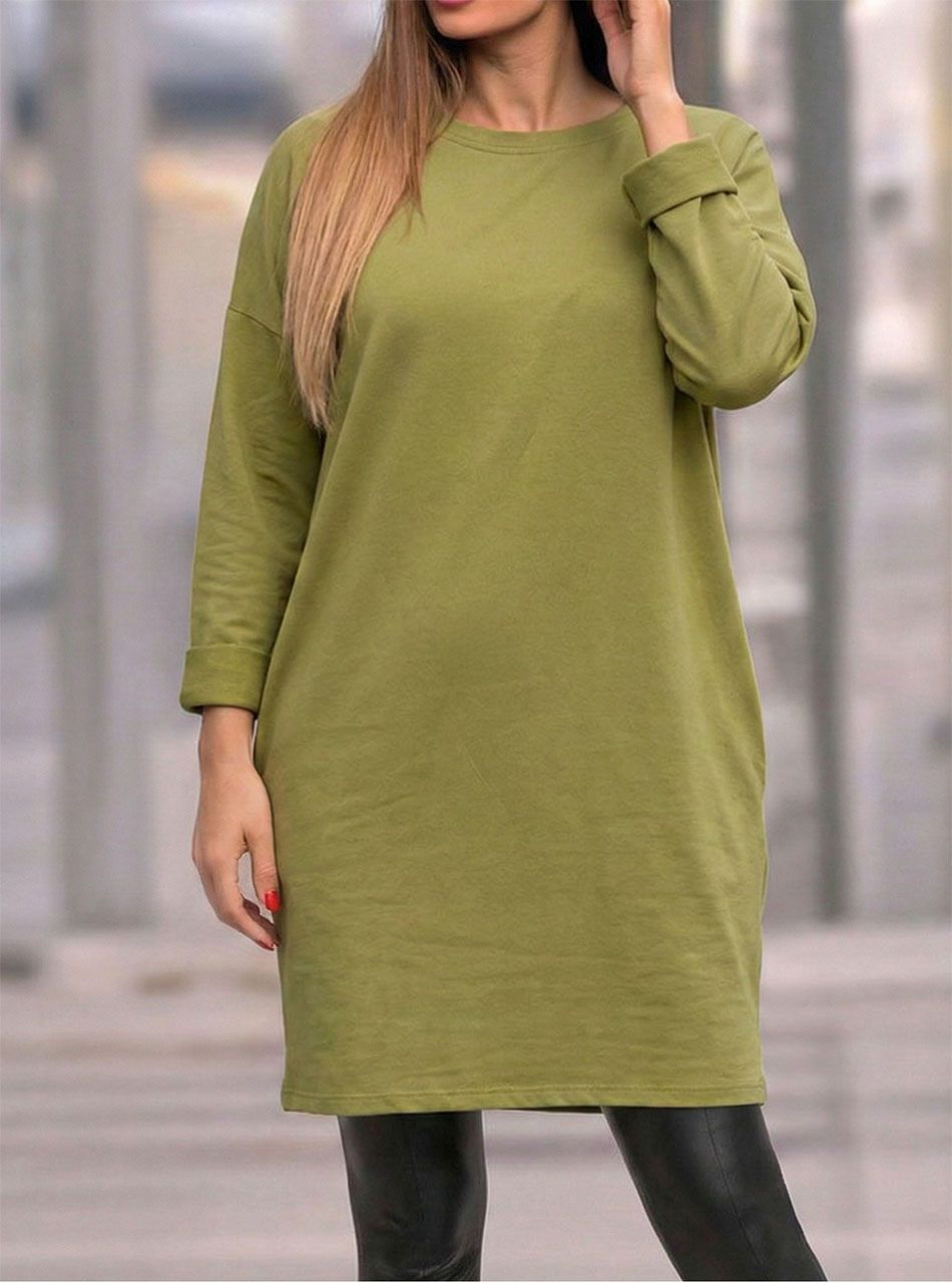 Natalie, egyszínű zsebes tunika (mohazöld)