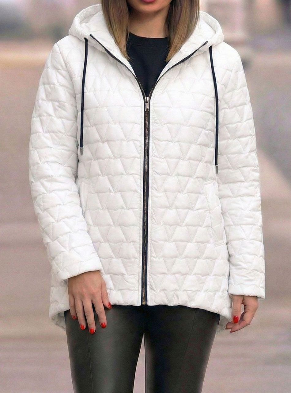 Kapucnis, cipzáros steppelt átmeneti kabát (fehér)