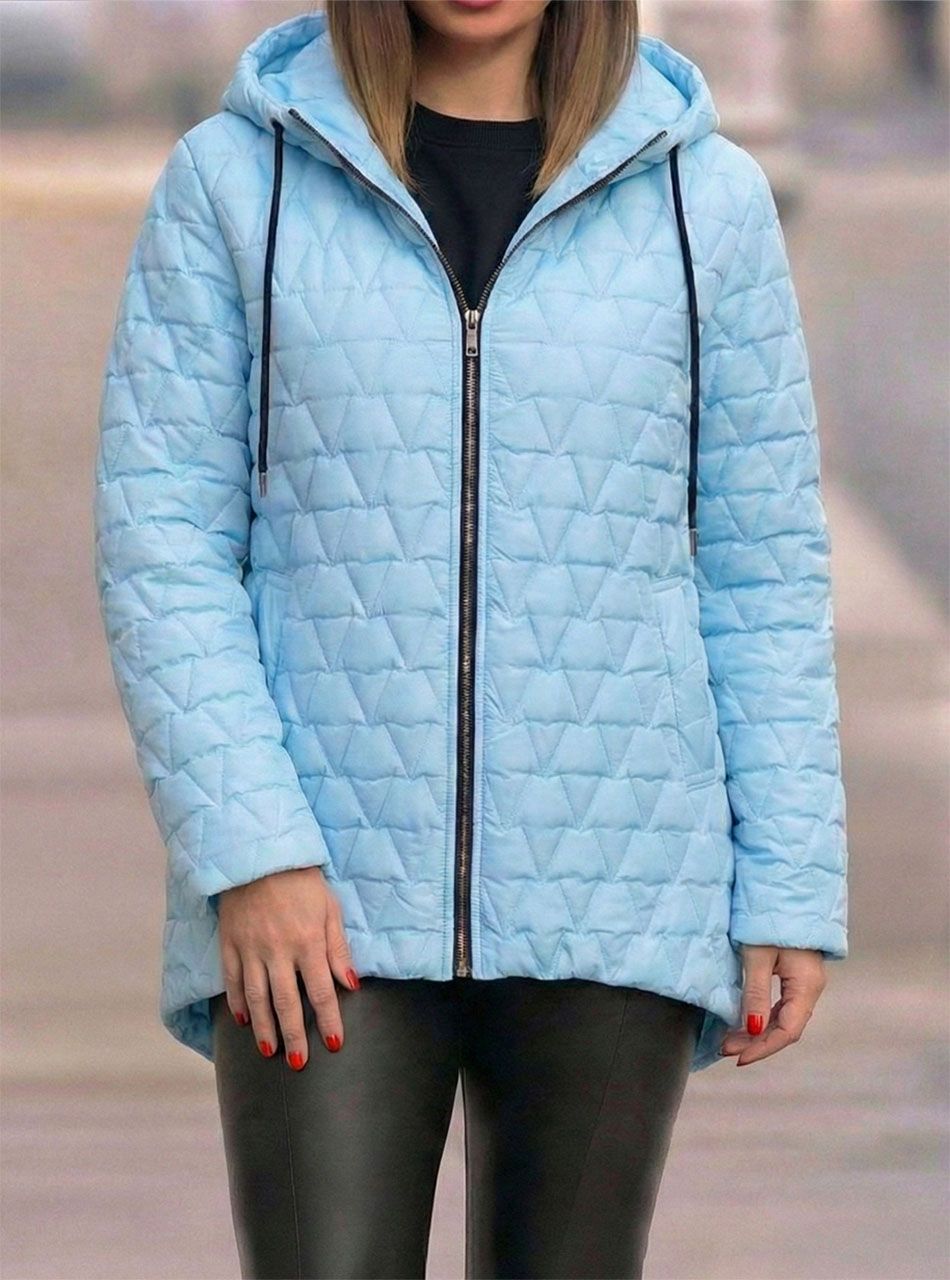 Kapucnis, cipzáros steppelt átmeneti kabát (világoskék)