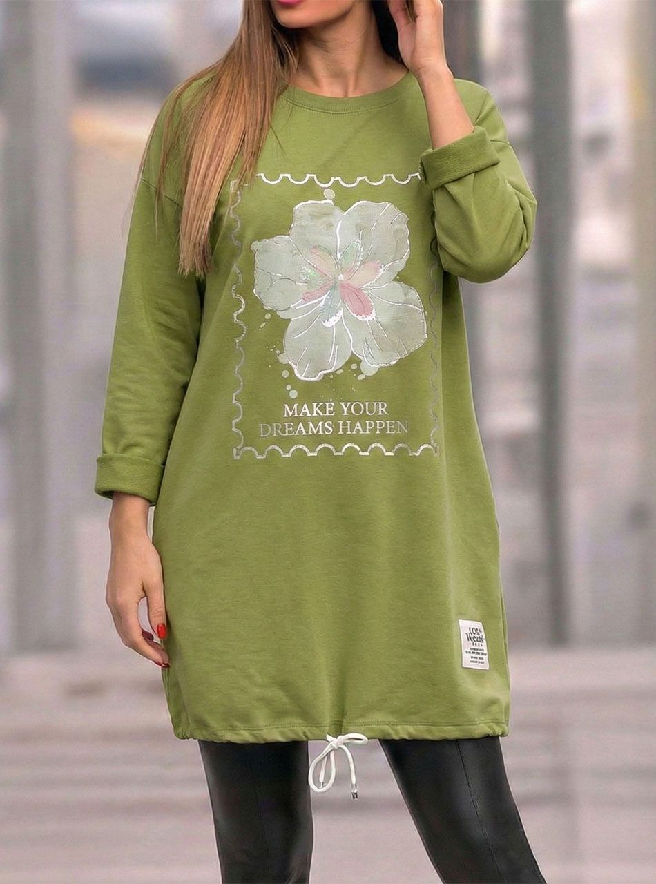 Alján húzható, virág mintás tunika (mohazöld)