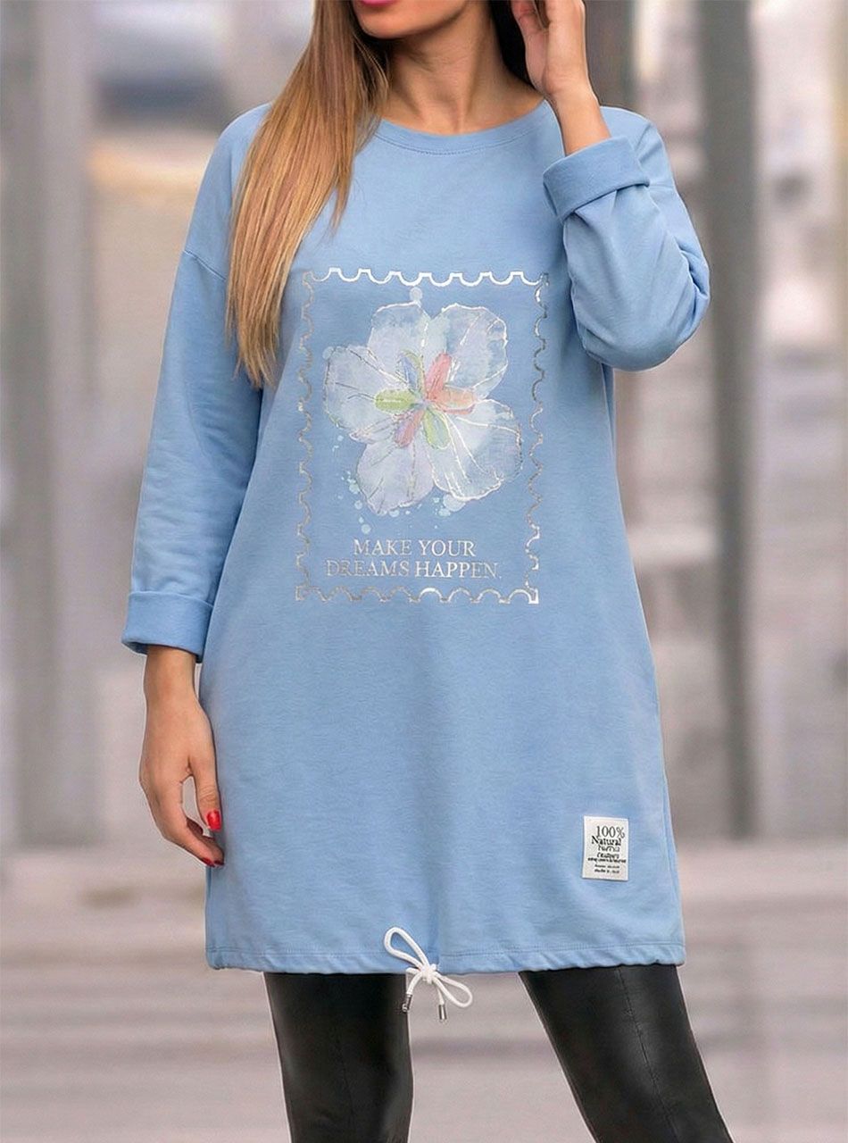 Alján húzható, virág mintás tunika (világoskék)