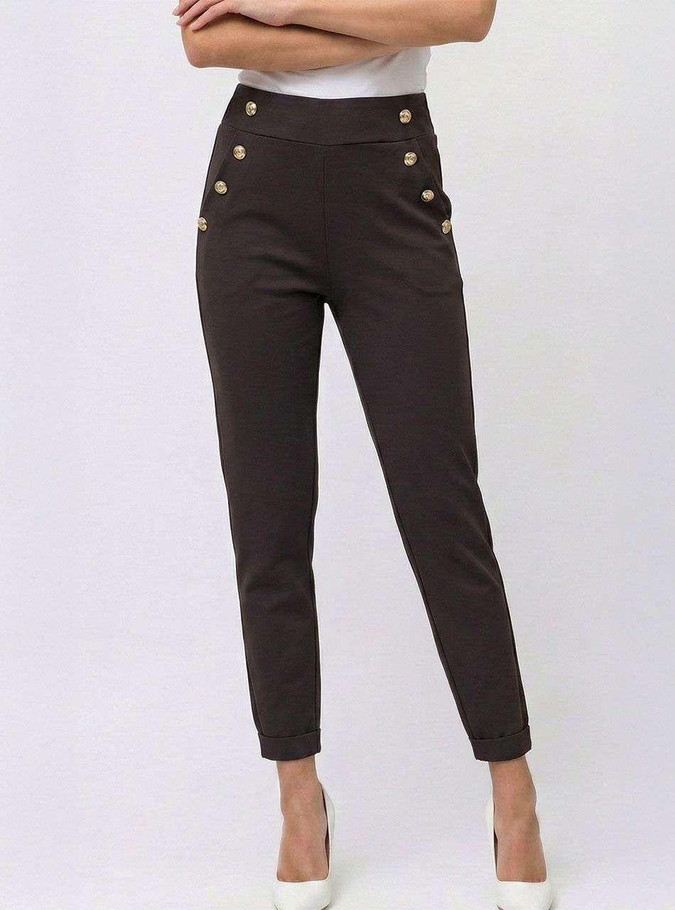 Gombdíszes, zsebes nadrág (csokibarna)