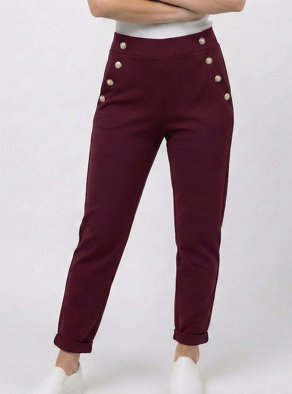 Natalie, gombdíszes, zsebes nadrág (bordó)