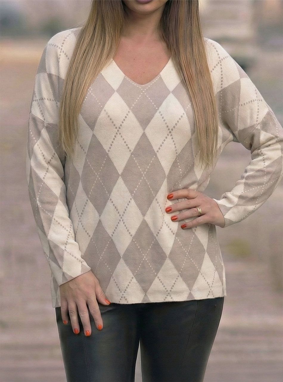 Rombusz mintás laza felső (tejeskávé)