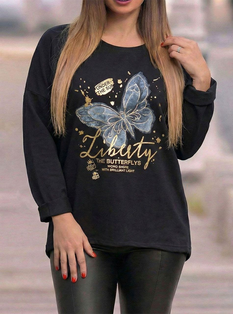 Mintás, laza felső (fekete)