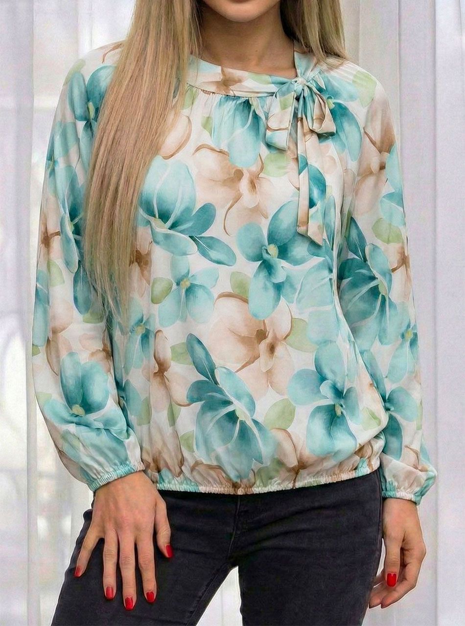 Nyaknál kötős, virág mintás felső V.