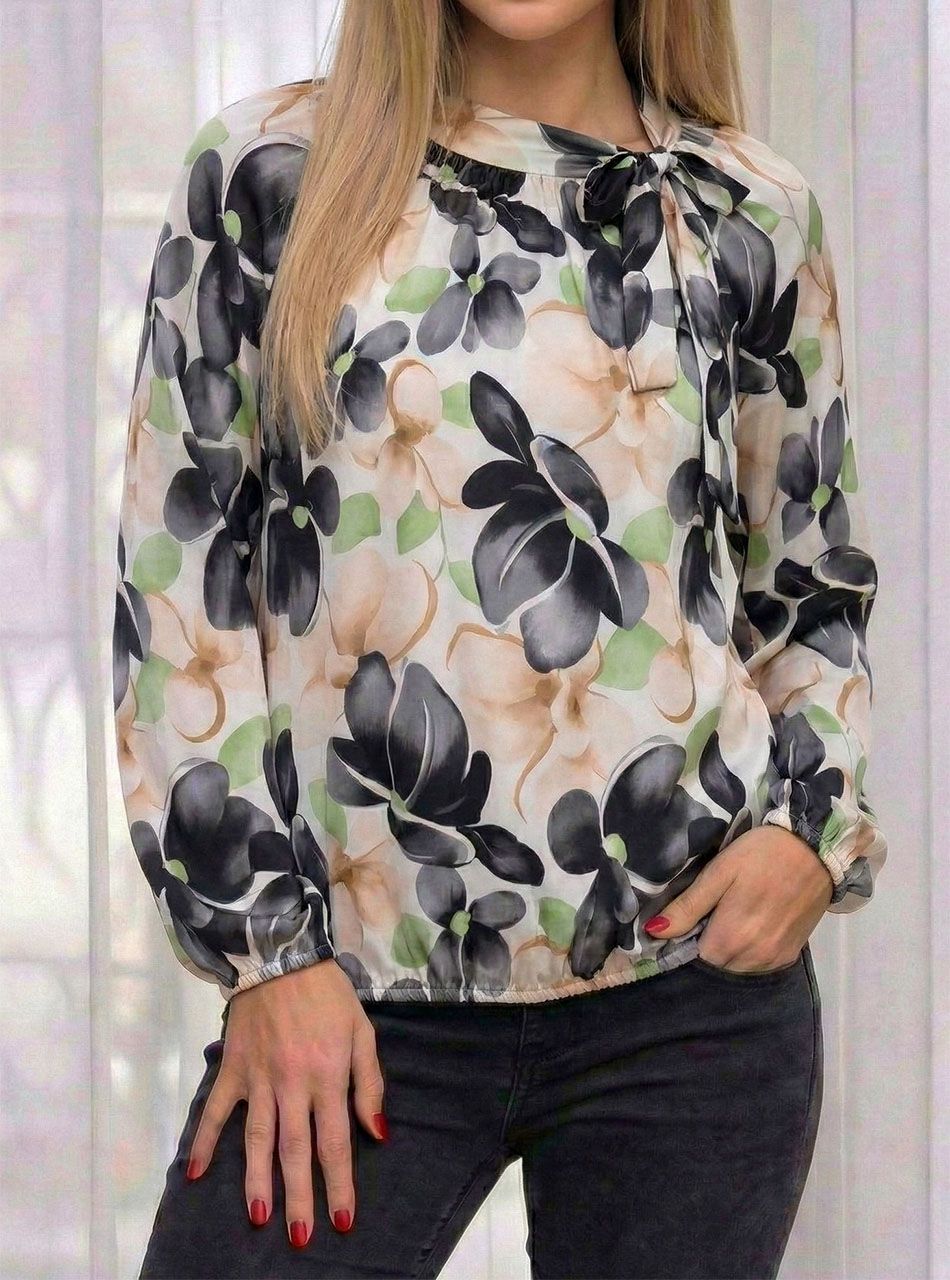 Nyaknál kötős, virág mintás felső VI.