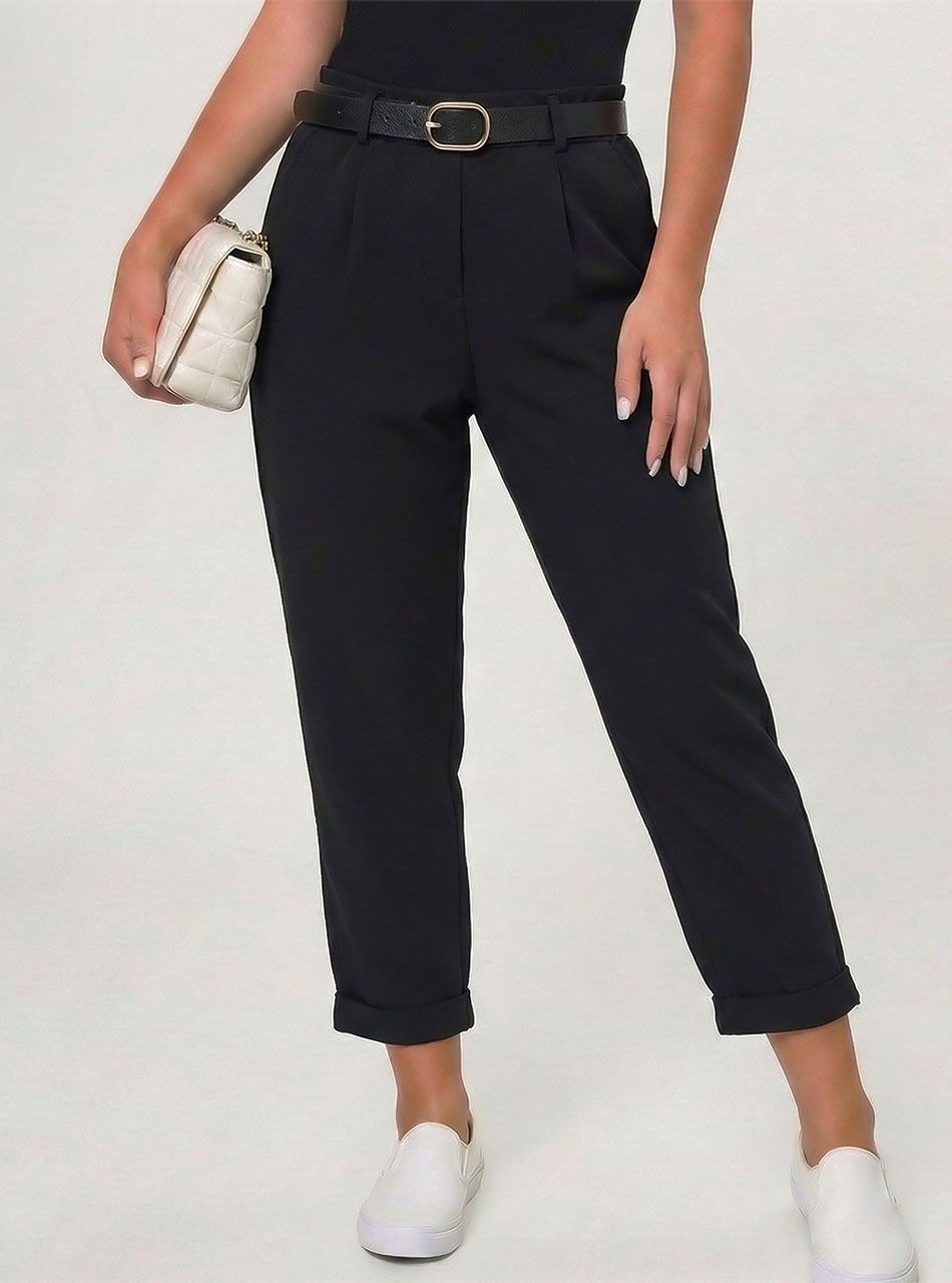 Olivia, gumis derekú zsebes nadrág övvel (fekete)  