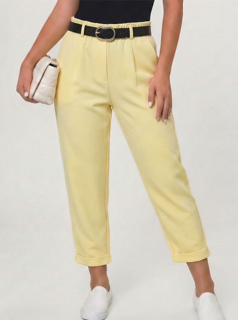 Olivia, gumis derekú zsebes nadrág övvel (sárga)