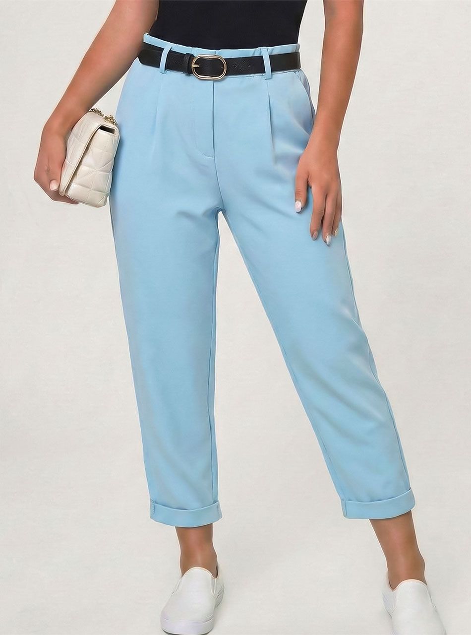 Olivia, gumis derekú zsebes nadrág övvel (világoskék)