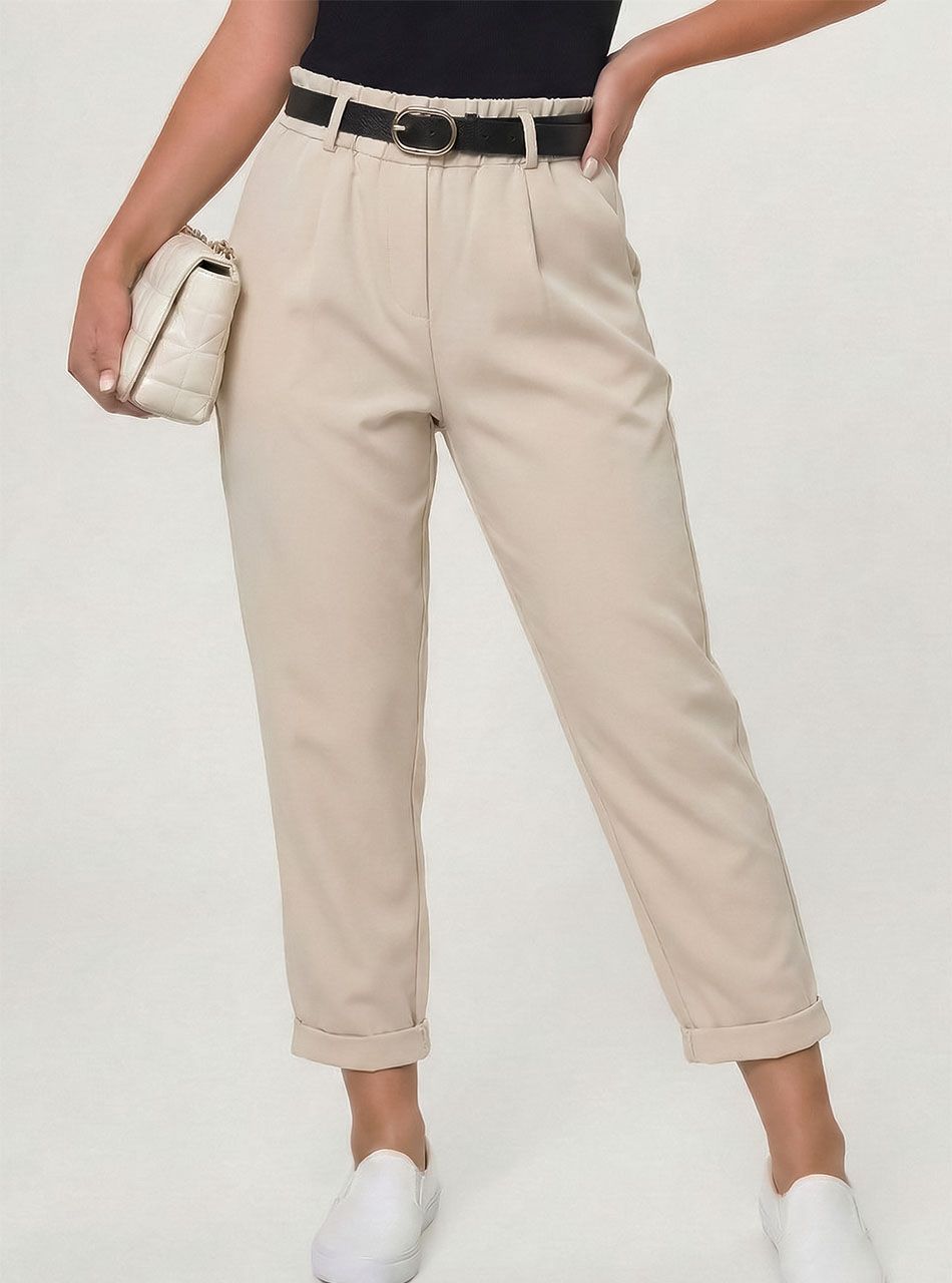 Olivia, gumis derekú zsebes nadrág övvel (bézs)