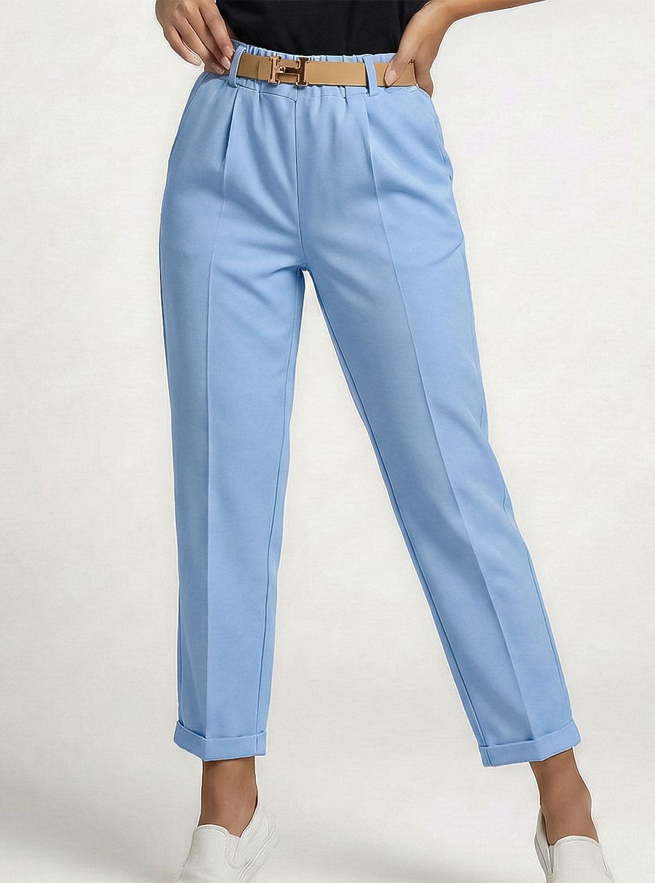 Hannah, elöl tűzött gumis derekú zsebes nadrág övvel (világoskék)