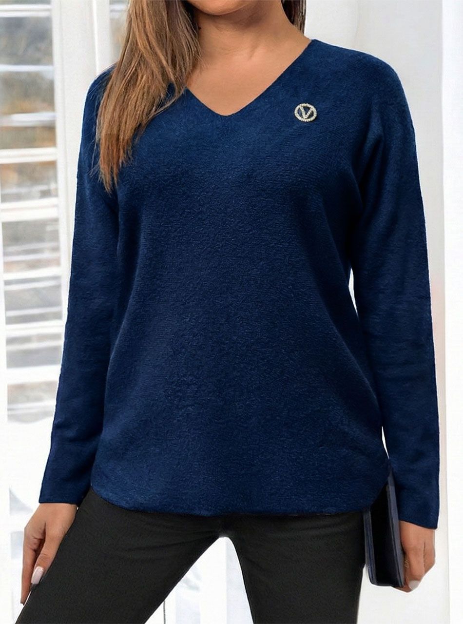 Riley, V nyakú puha felső (sötétkék)