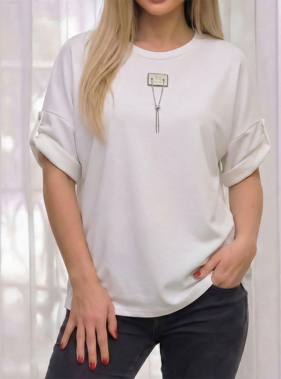 Lauren, felgombolható ujjú felső (fehér)