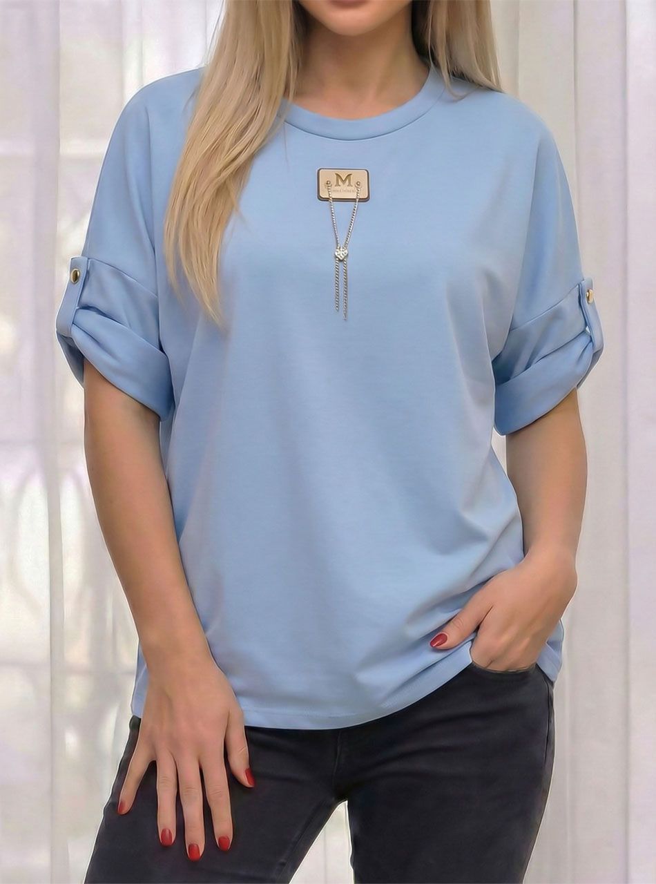 Lauren, felgombolható ujjú felső (világoskék)