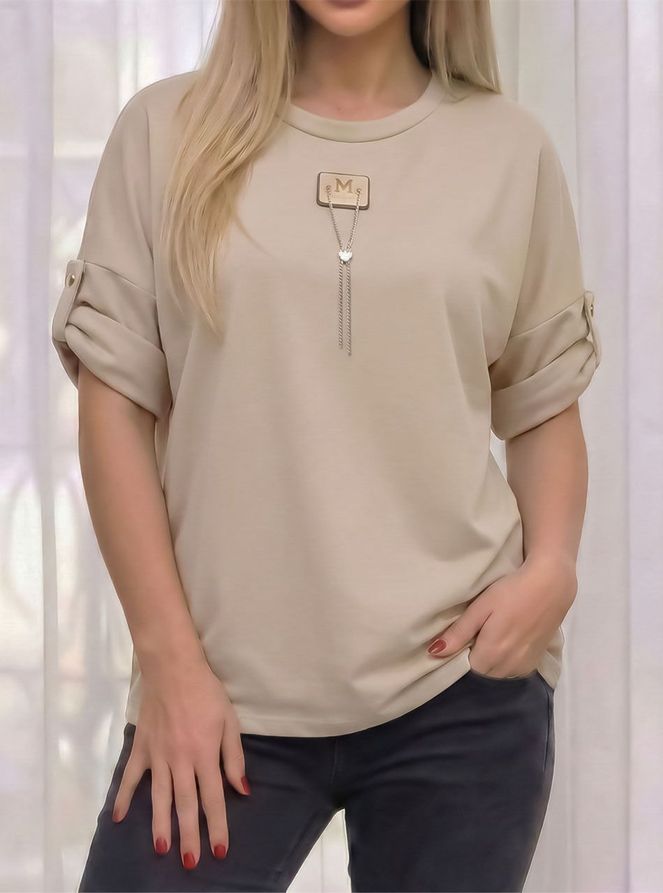 Lauren, felgombolható ujjú felső (bézs)