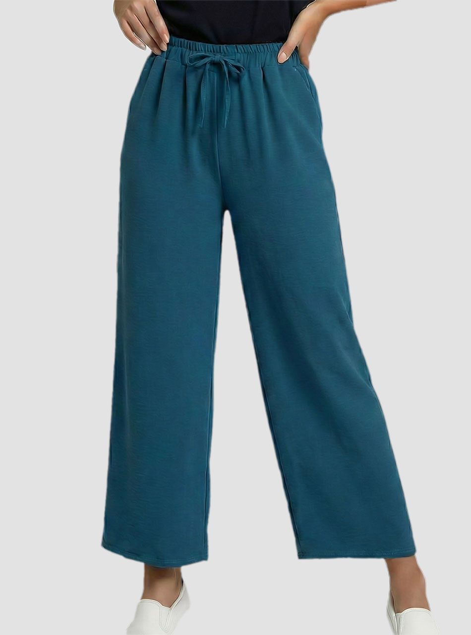 Gumis derekú, lenge nadrág (petrol)