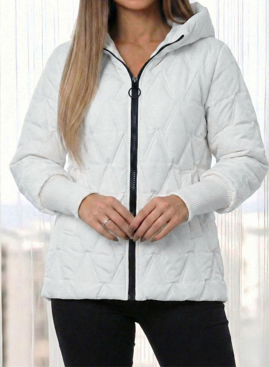 Passzés ujjú, kapucnis steppelt kabát (fehér)
