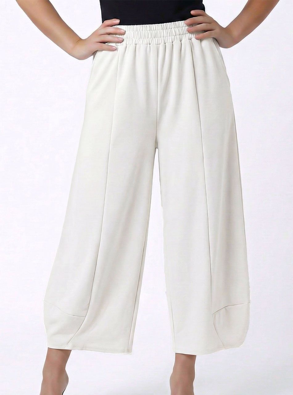 Gumis derekú, bő fazonú zsebes nadrág (krémfehér)