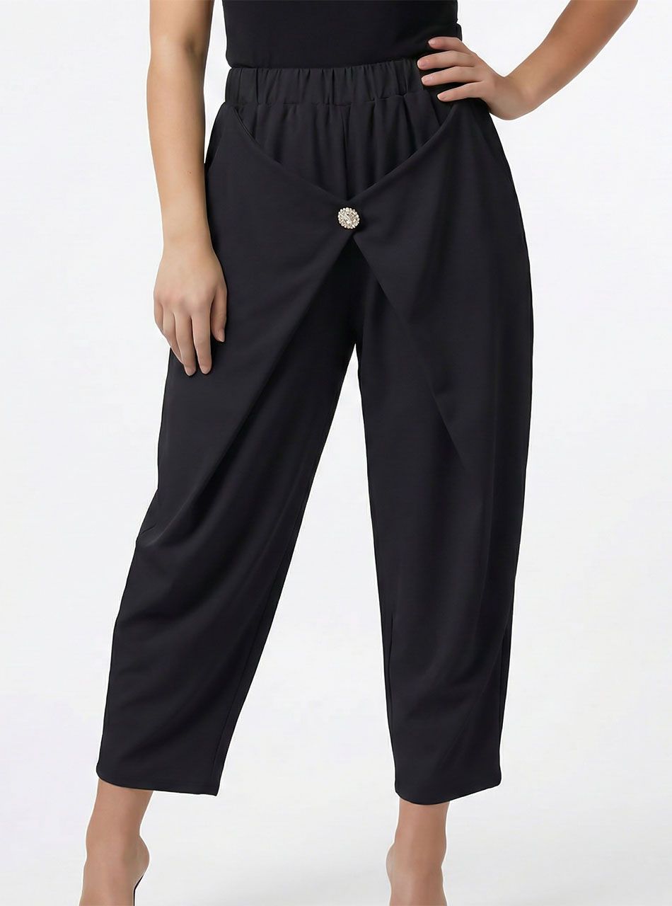 Grace, gombdíszes gumis derekú zsebes nadrág (fekete)