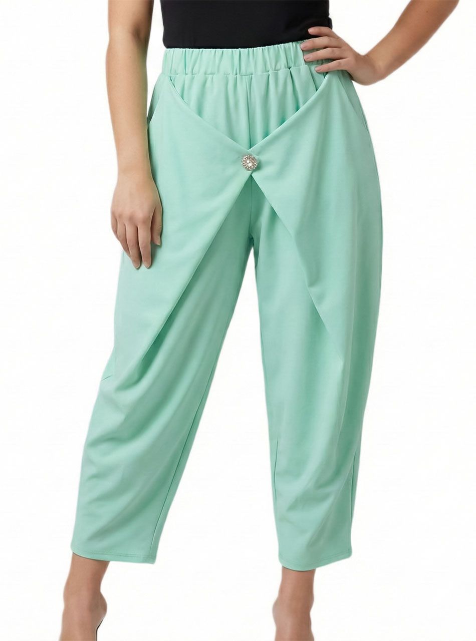 Grace, gombdíszes gumis derekú zsebes nadrág (világoszöld)