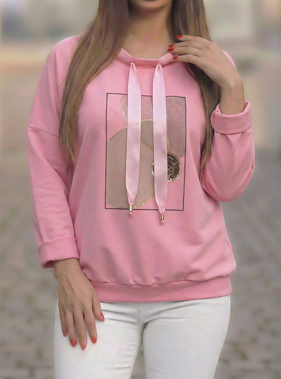 Nyaknál húzható, passzés aljú felső (rózsaszín)