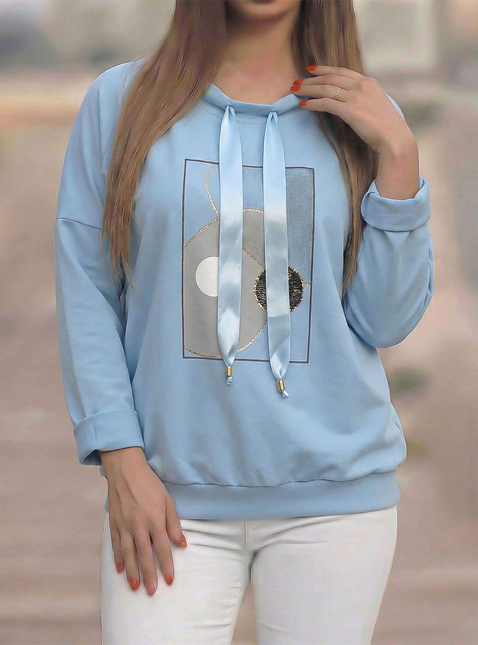 Nyaknál húzható, passzés aljú felső (világoskék)