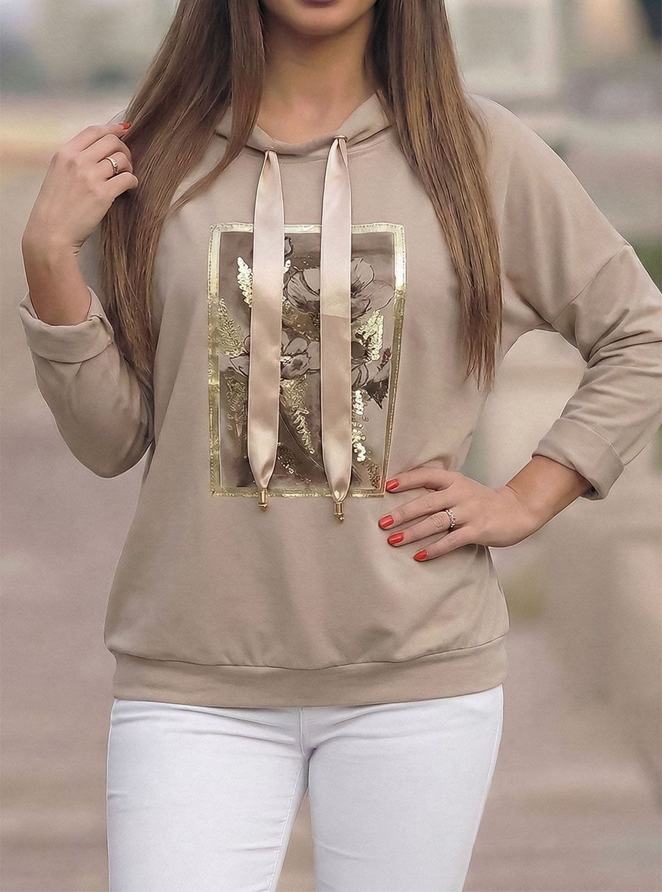 Nyaknál húzható, virág mintás felső (tejeskávé)