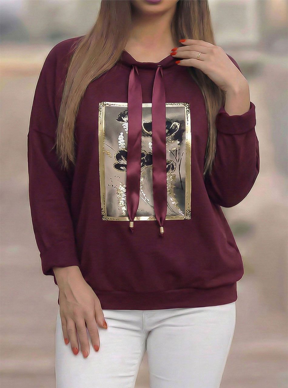 Nyaknál húzható, virág mintás felső (bordó)