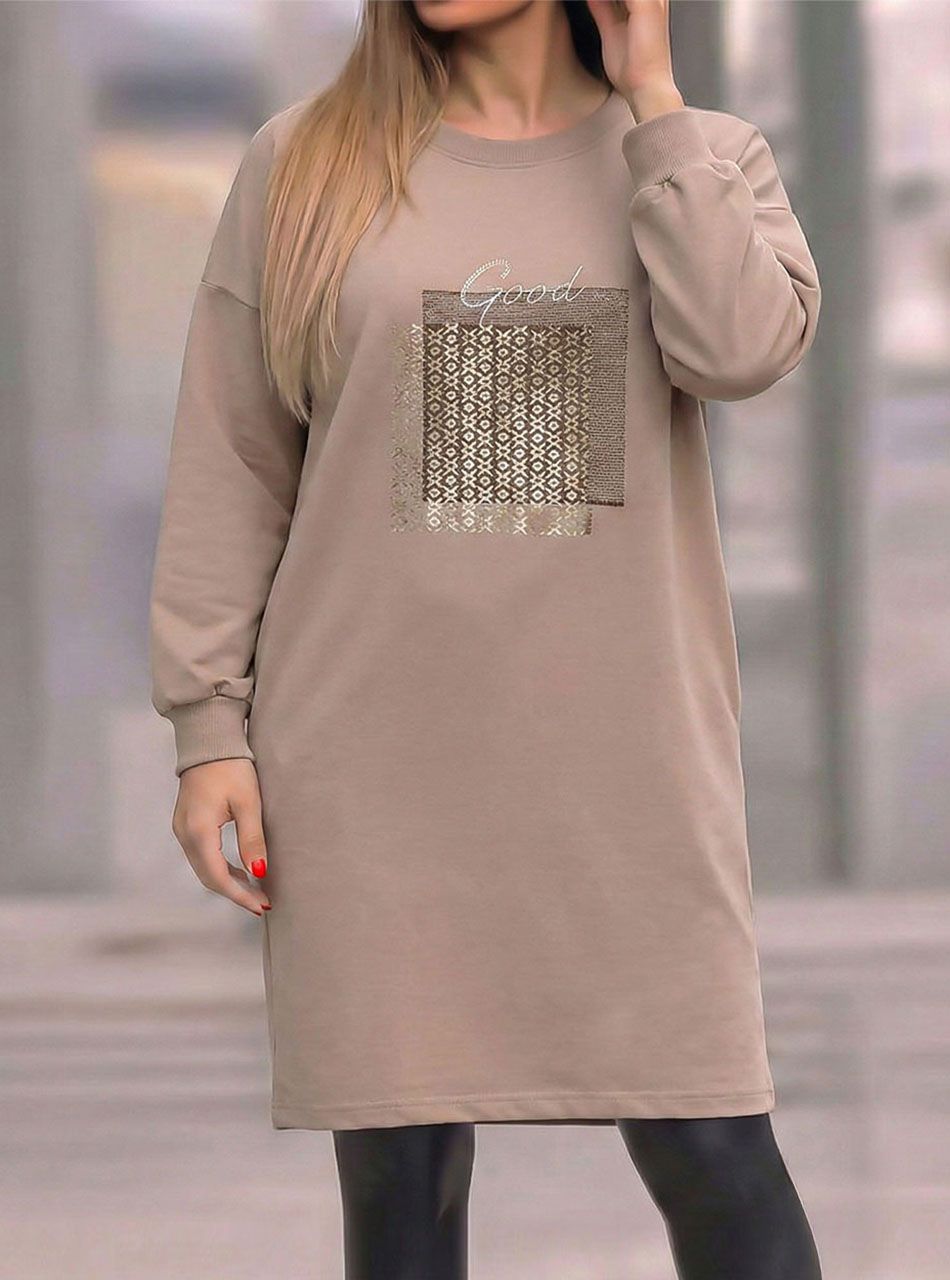 Strasszos, mintás zsebes tunika (tejeskávé)