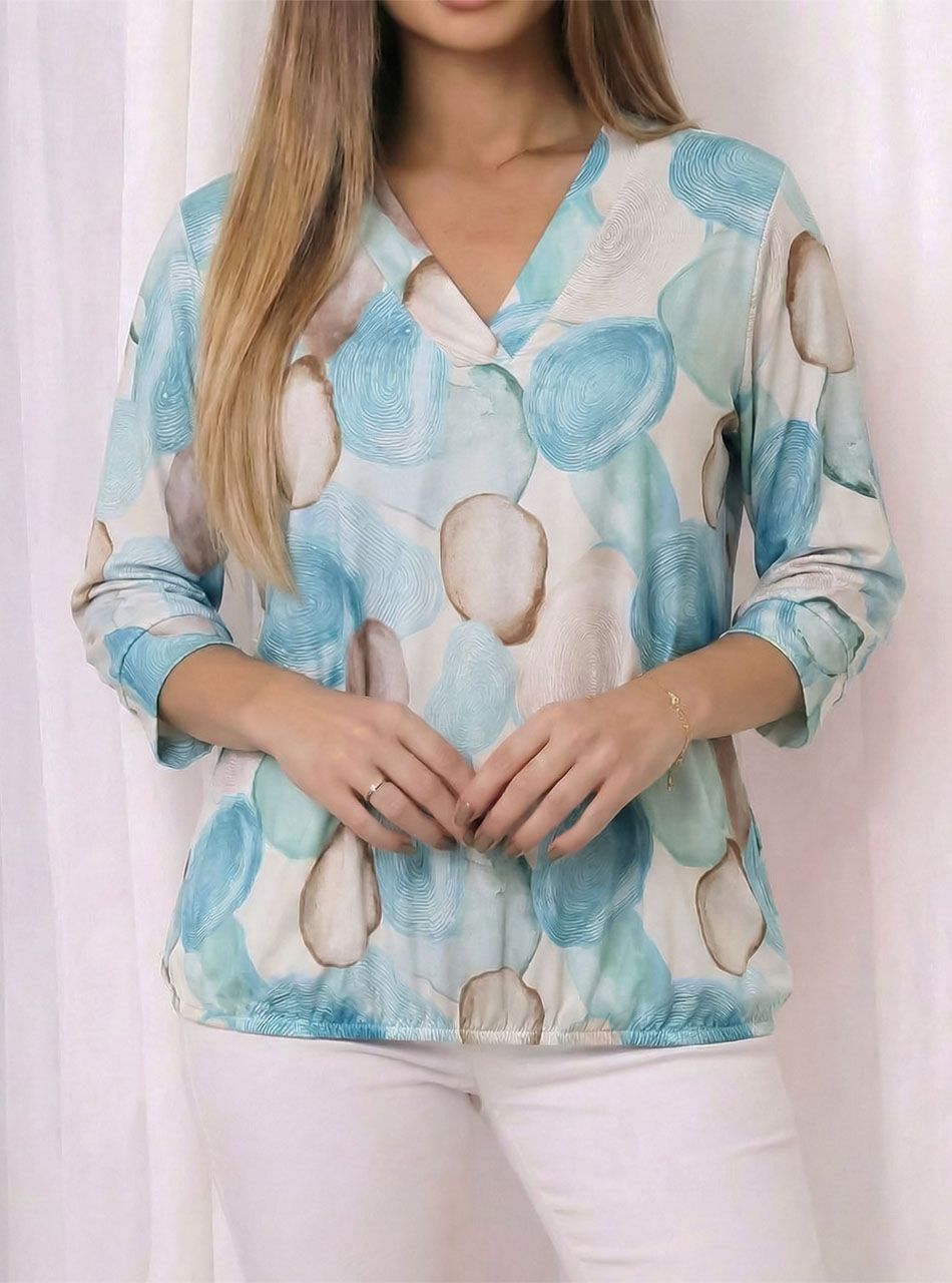 Kathrin, V nyakú gumis aljú mintás felső IV.  