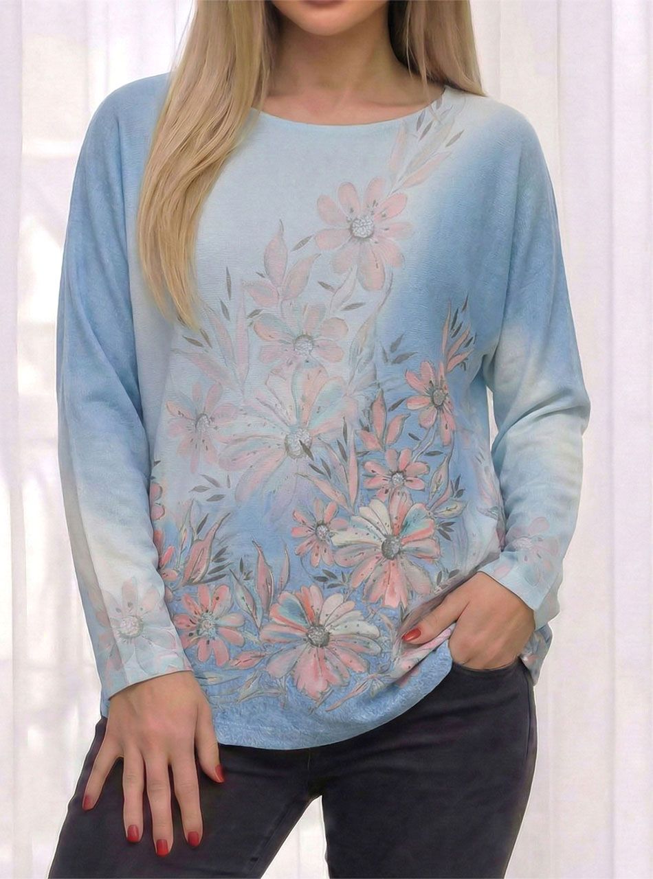 Kerek nyakú, virág mintás puha felső II.