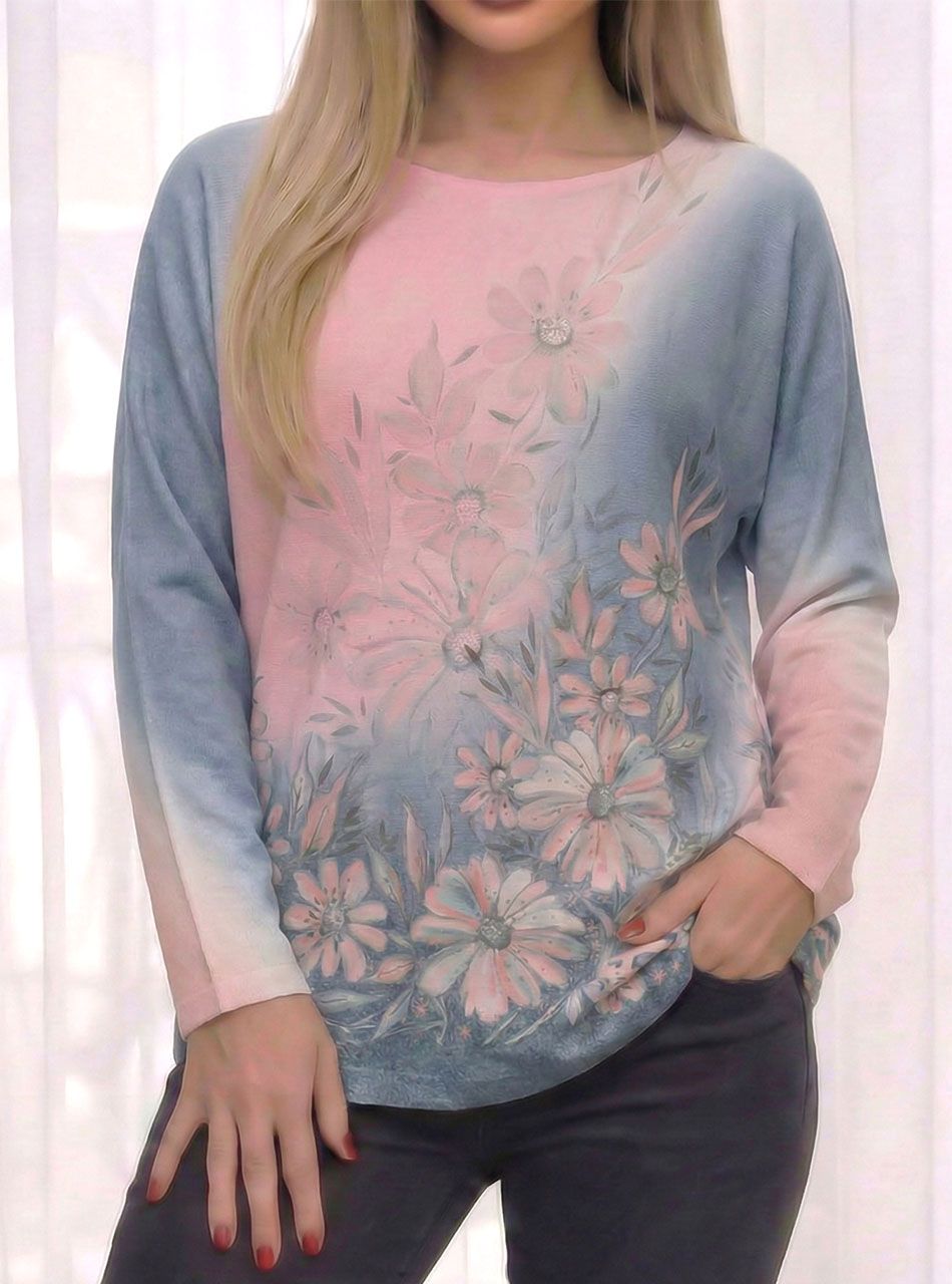 Kerek nyakú, virág mintás puha felső IV.