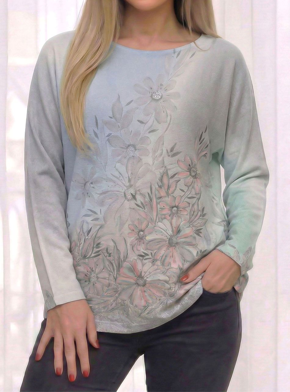 Kerek nyakú, virág mintás puha felső V.