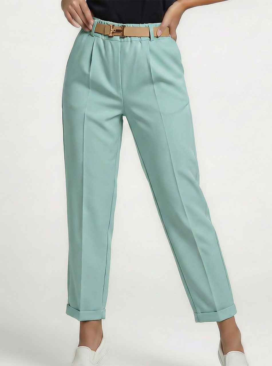 Hannah, elöl tűzött gumis derekú zsebes nadrág övvel (világoszöld)