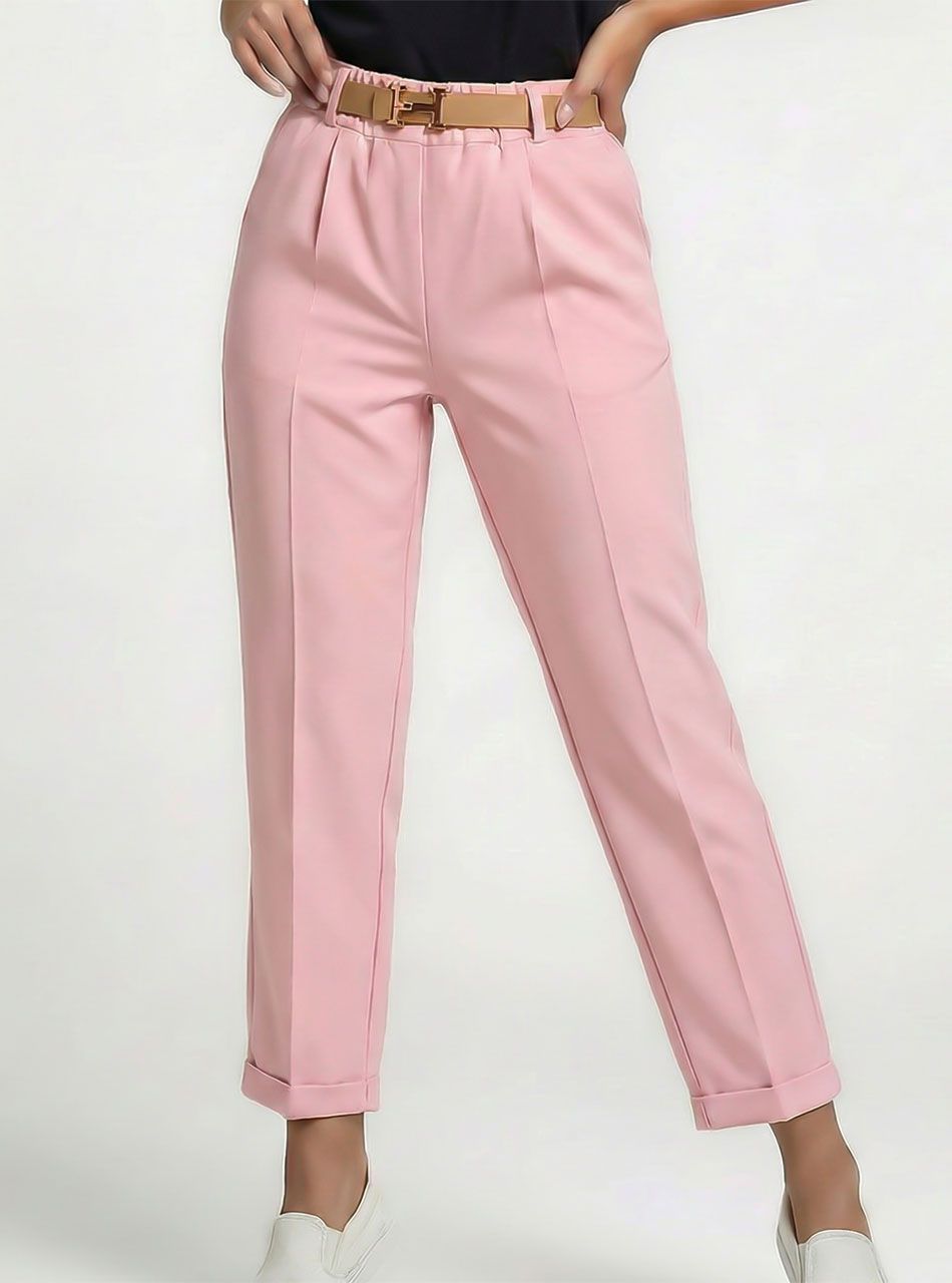 Hannah, elöl tűzött gumis derekú zsebes nadrág övvel (rózsaszín)