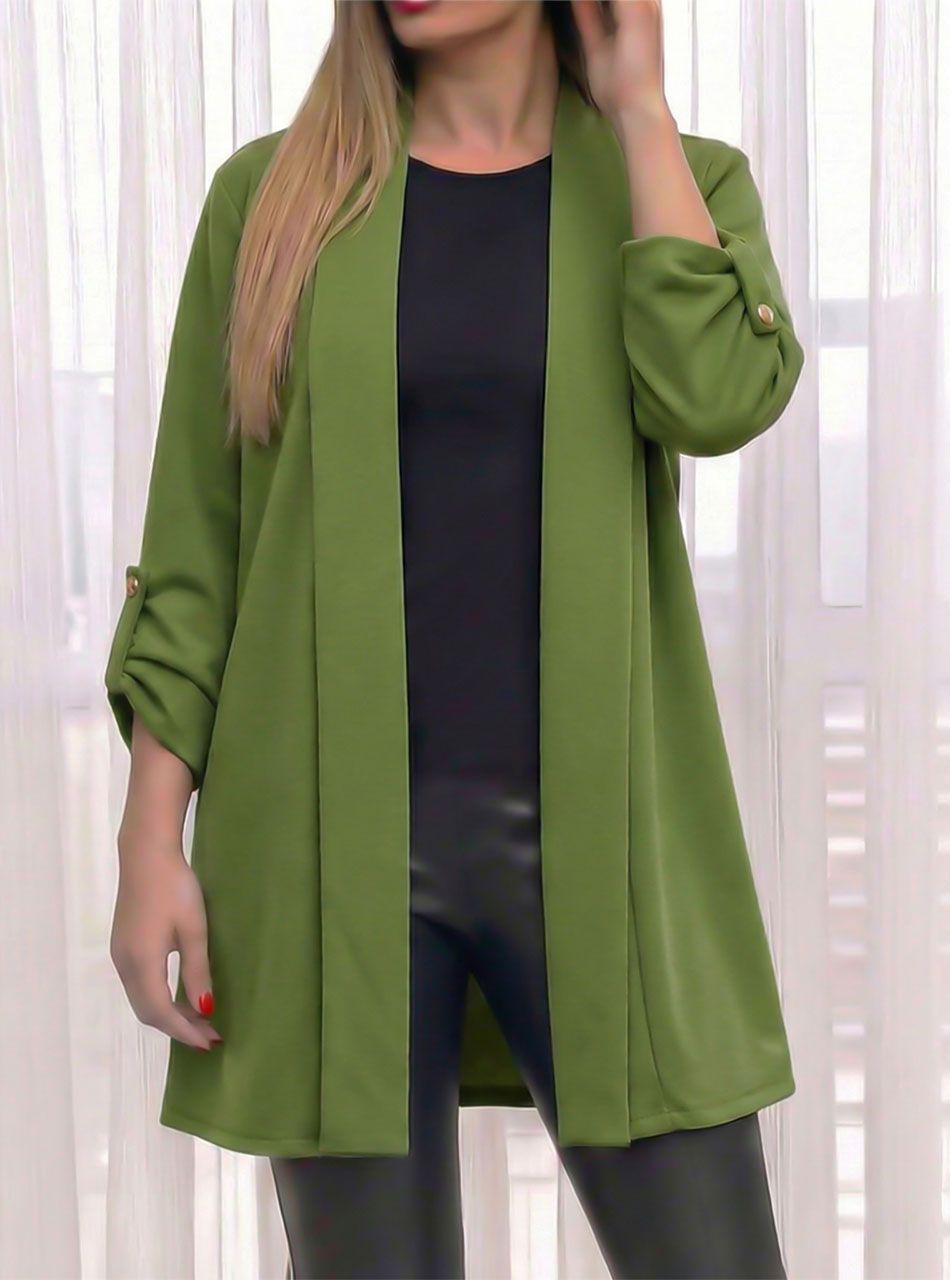 Katherine, felgombolható ujjú kardigán (mohazöld)