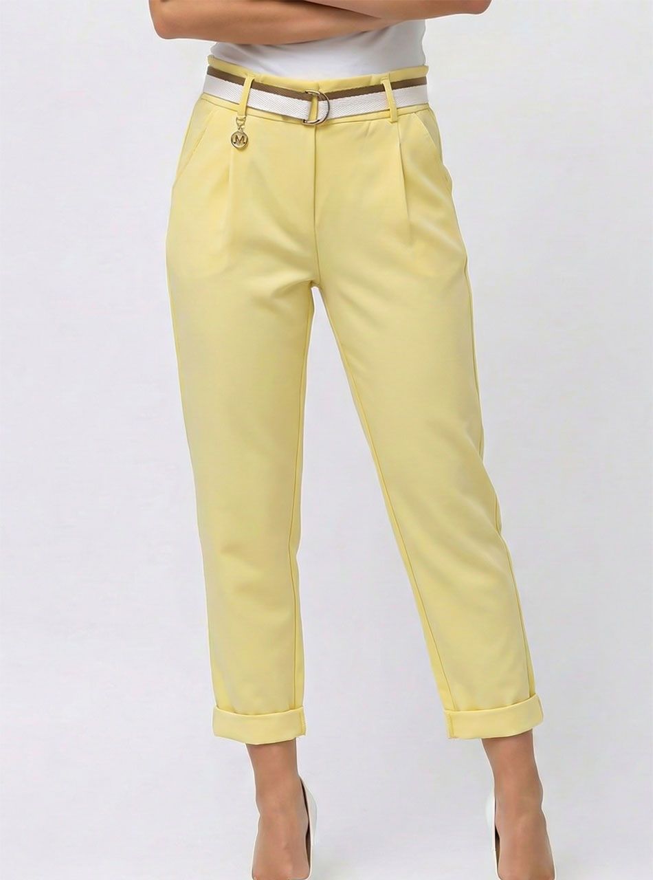 Melanie, gumis derekú zsebes nadrág övvel (sárga)