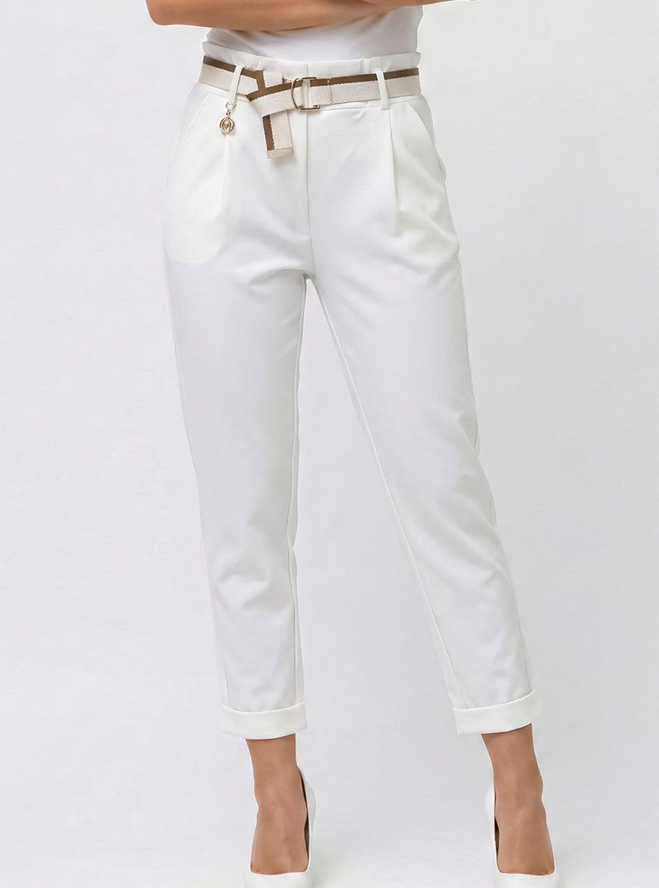 Melanie, gumis derekú zsebes nadrág övvel (krémfehér)