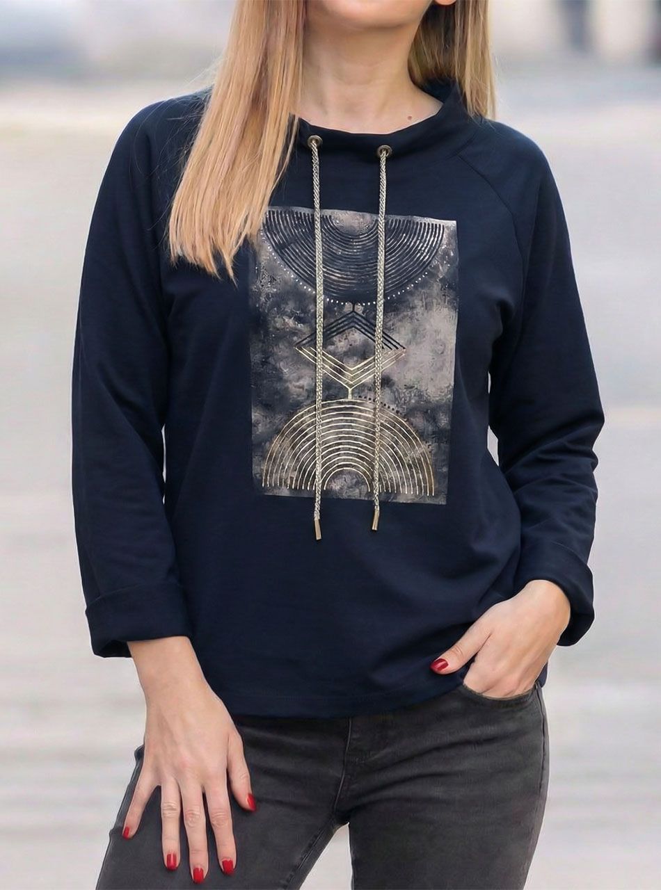 Nyaknál húzható, nyomott mintás felső (sötétkék)