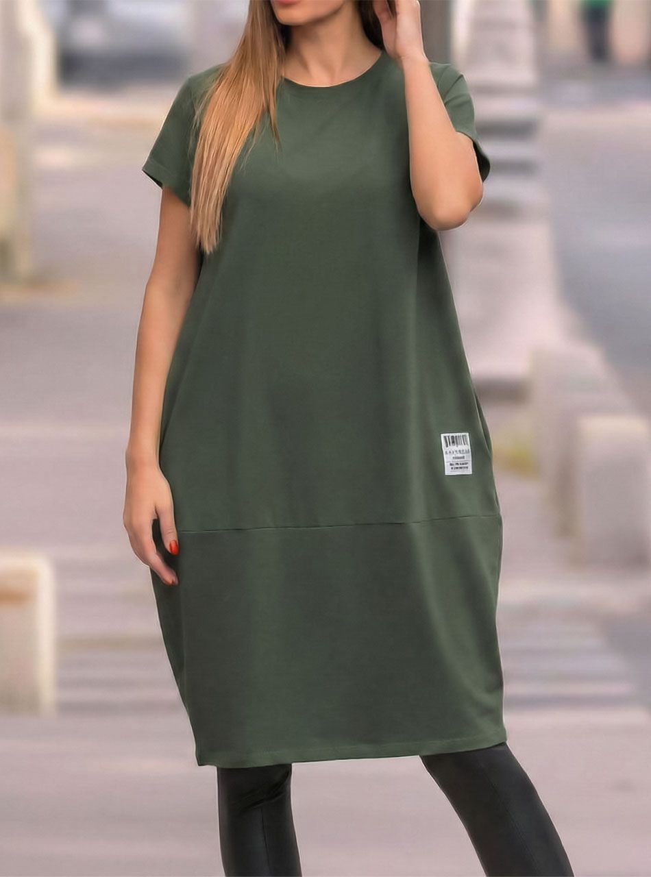 Egyszínű, zsebes hagymaruha (kheki)