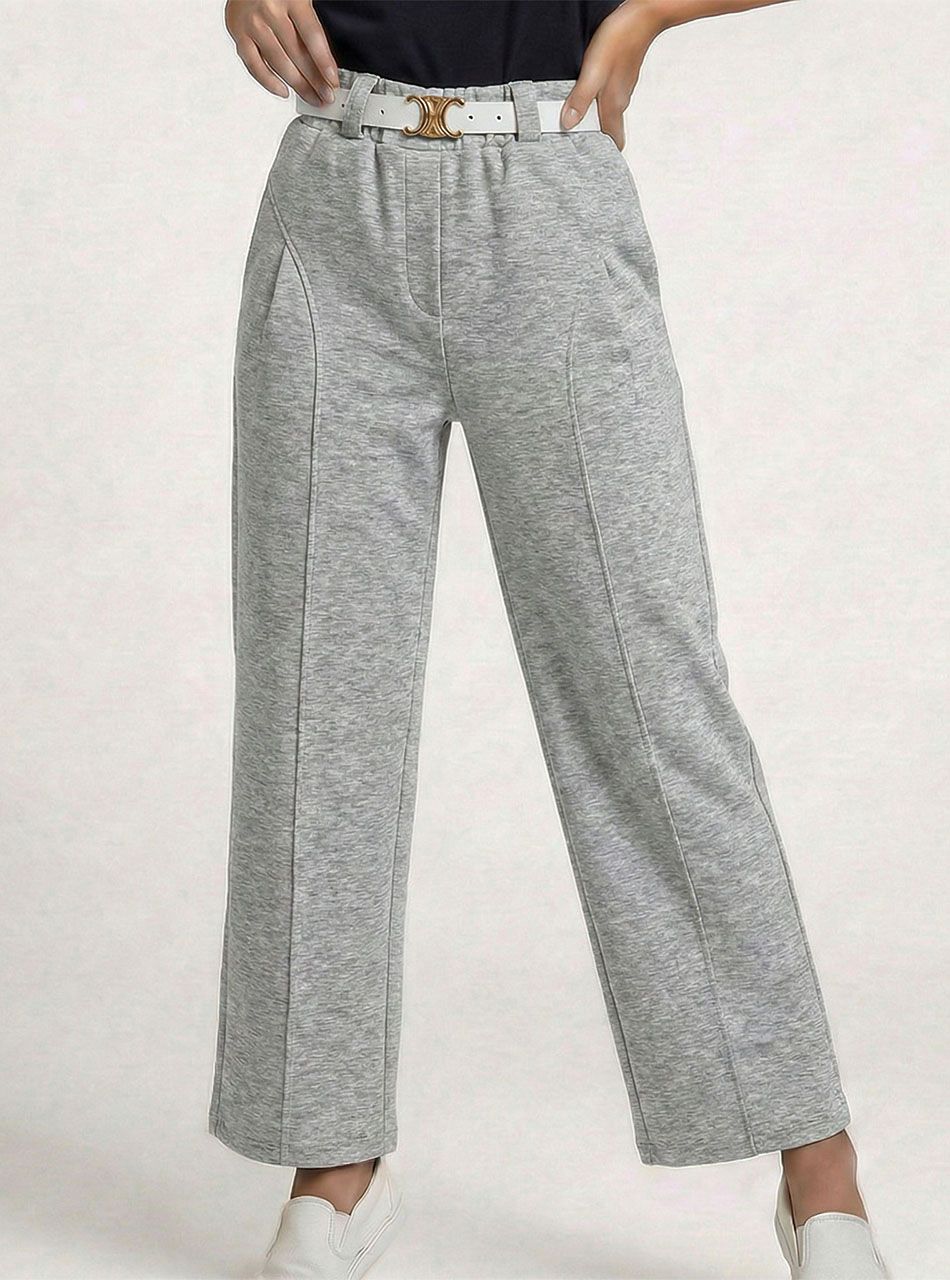 Elöl tűzött, gumis derekú zsebes nadrág övvel (szürke)