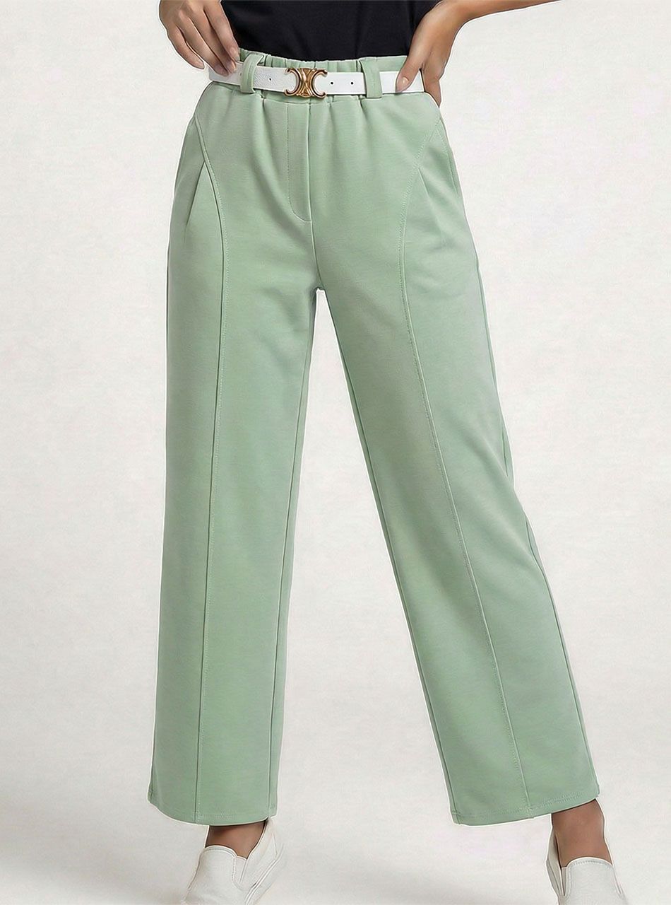 Elöl tűzött, gumis derekú zsebes nadrág övvel (világoszöld)