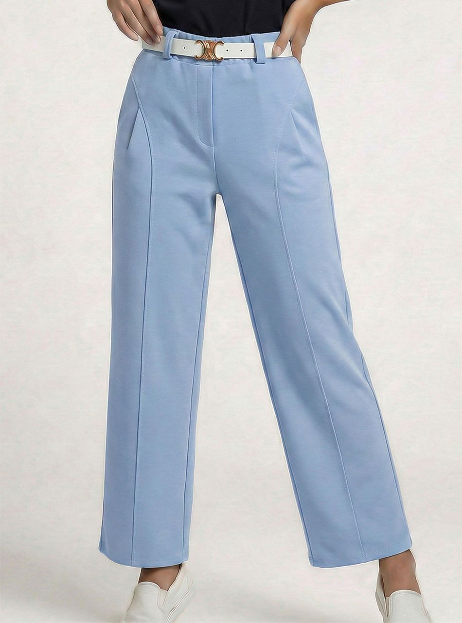 Elöl tűzött, gumis derekú zsebes nadrág övvel (világoskék)